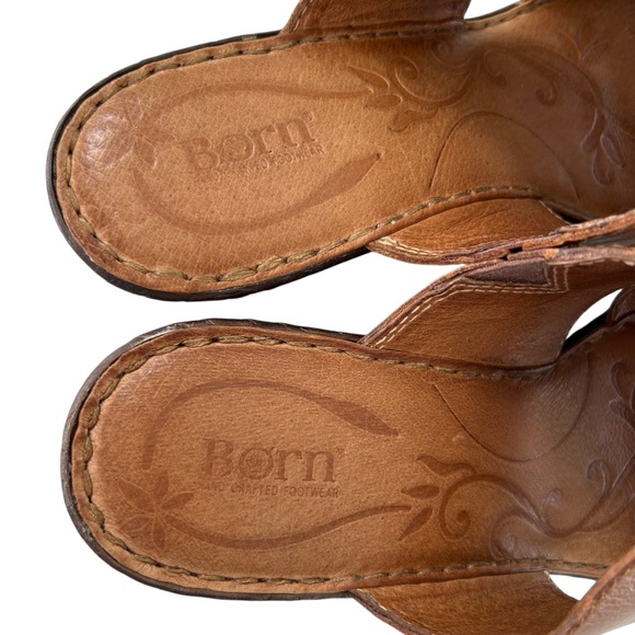 BORN Brown Leather Wedge Slide Sandals 10 - Picture 8 of 11